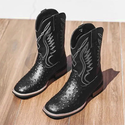 Chaussures charro pour homme Yehaw Santiag noir, en cuir avec broderies traditionnelles, style élégant et authentique.