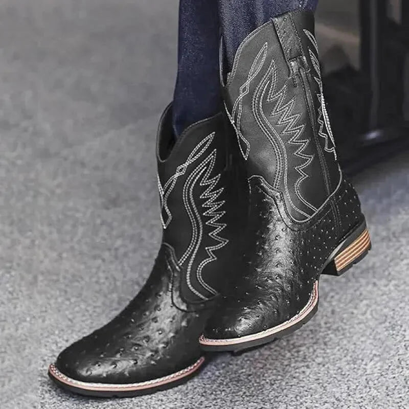 Chaussures charro pour homme Yehaw Santiag noires en cuir, avec détails traditionnels, pointure 39.