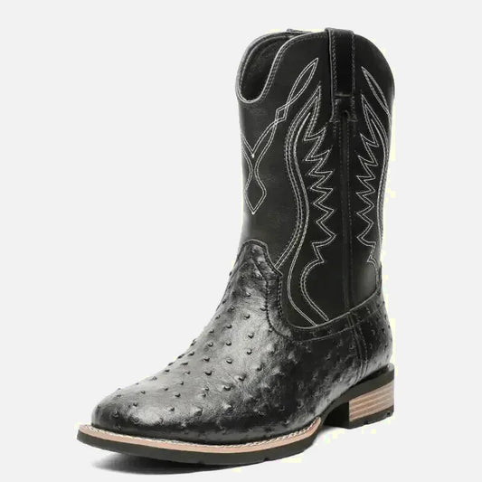 Chaussures charro pour homme Yehaw, santiags noires en cuir avec broderies traditionnelles, pointure 39.