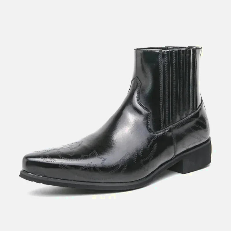 Chaussures santiag pour homme Yehaw en noir, style robuste et élégant, en cuir avec détails de couture visibles.