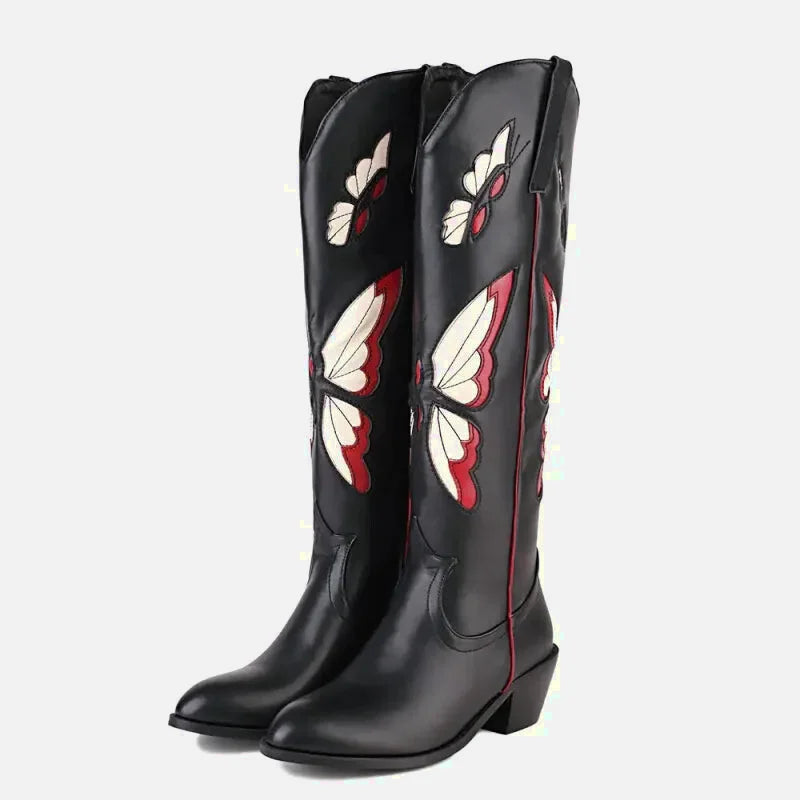 Chaussures santiags pour femme Clara Yehaw en cuir noir, style élégant et tendance, pointure 35.