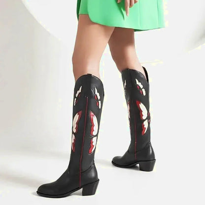 Chaussures santiags pour femme Yehaw Clara en cuir noir, style élégant et moderne, pointure 35-36.