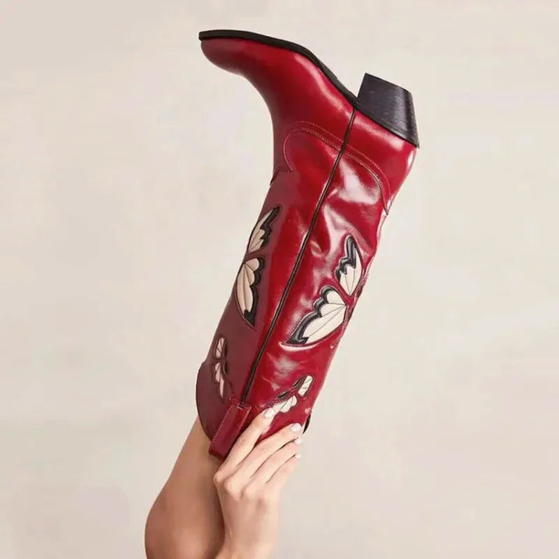 Escarpins pour femme CLARA Santiag Yehaw de couleur rouge, en cuir, avec talons et semelle élégante.