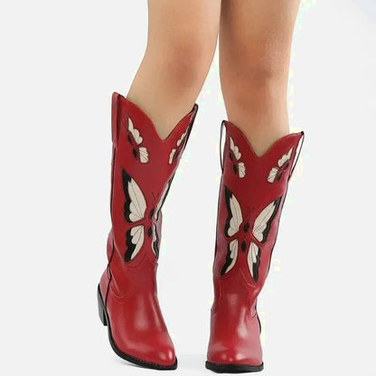 Escarpins pour femme CLARA Santiag Yehaw de couleur rouge, vue de face, en cuir avec talons moyens.