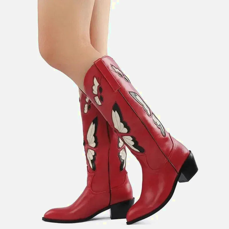 Escarpins pour femme CLARA Santiag Yehaw rouge en daim avec talons, style élégant et tendance.