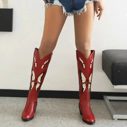 Chaussures santiag rouges pour femme CLARA de la marque Yehaw, en cuir, avec talon, vue de profil.