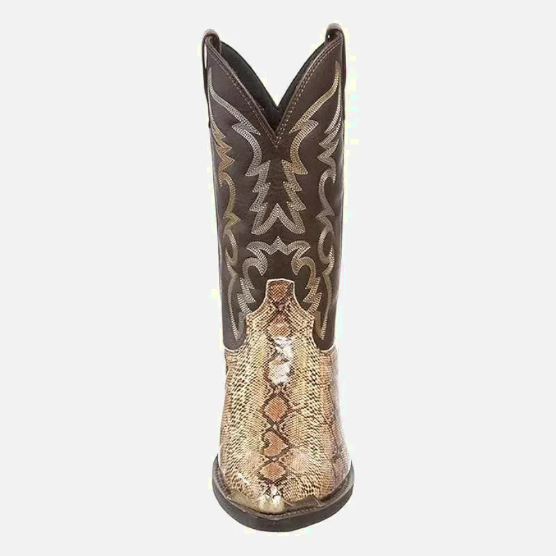 Chaussures homme Yehaw Clay Santiag marron, bottines en cuir avec talons, détail de couture et semelle en cuir.