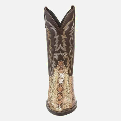 Chaussures homme Yehaw Clay Santiag marron, bottines en cuir avec talons, détail de couture et semelle en cuir.