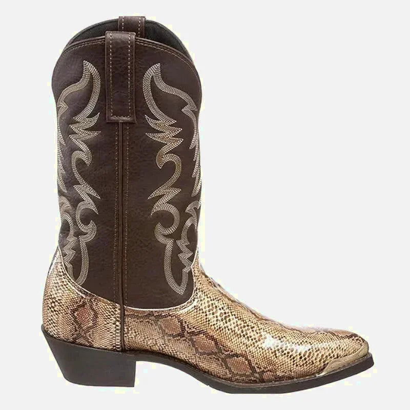 Chaussures Santiag pour homme Yehaw en argile marron, bottes en cuir avec détail de couture, taille 38.
