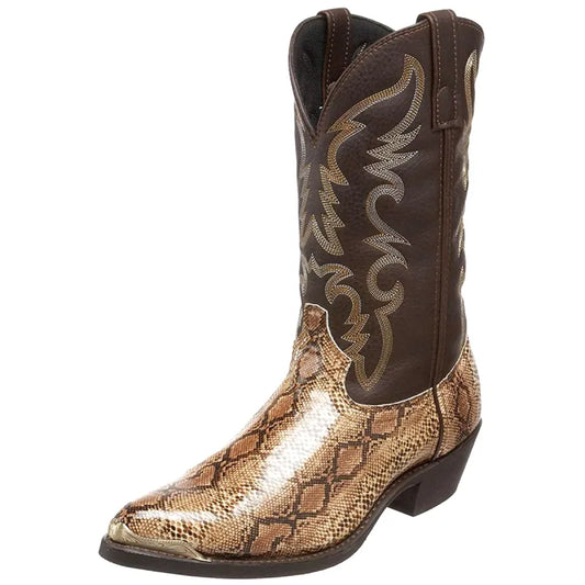 Botas vaqueras pour homme Yehaw MX en cuir marron avec motif de crocodile, style cowboy authentique, semelle en caoutchouc.