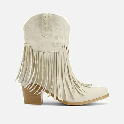 Chaussures Dalia Santiag pour femme de la marque Yehaw, en beige, avec détails en cuir et semelle robuste.