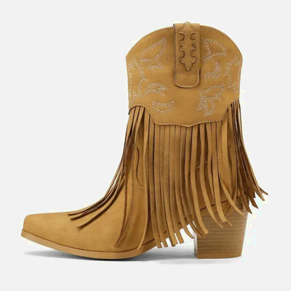 Chaussures femme Dalia Santiag Yehaw marron avec détails en cuir et talon moyen, élégantes et confortables pour toutes occasions.