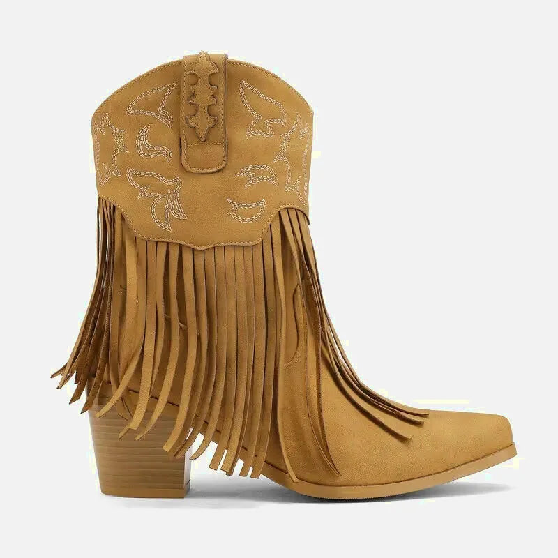 Chaussures Dalia Santiag pour femme de la marque Yehaw, en cuir marron, avec talon et détails élégants.