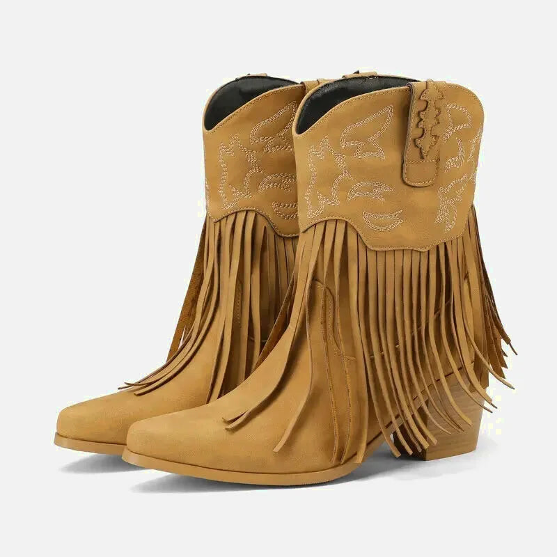 Chaussures santiags pour femme Yehaw Dalia en marron, vue de face avec détails du cuir et design élégant.