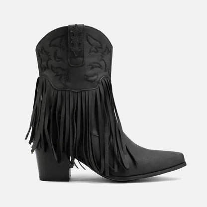 Chaussures femmes Dalia Santiag Yehaw noires avec talons, style élégant et moderne, vue de face.