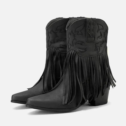 Chaussures Dalia Santiag pour femme Yehaw en cuir noir, style élégant et moderne, vue de face avec détails du design.