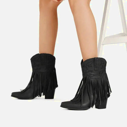 Chaussures santiags noires pour femme Yehaw Dalia, style élégant avec détails en cuir, vue de côté sur fond blanc.