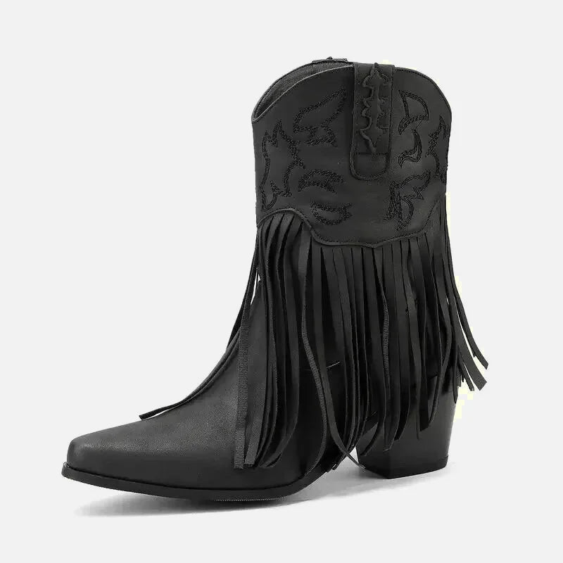 Chaussures femme Dalia Santiag Yehaw noires avec détails en cuir, design élégant et moderne pour la mode féminine.