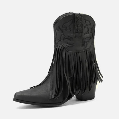Chaussures femme Dalia Santiag Yehaw noires avec détails en cuir, design élégant et moderne pour la mode féminine.