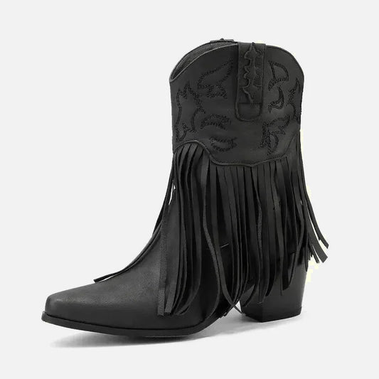 Chaussures femme Dalia Santiag Yehaw noires avec détails en cuir, design élégant et moderne pour la mode féminine.