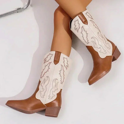 Santiags pour femme Yehaw Daniela en marron et blanc, avec design élégant et détails en cuir, taille 36.