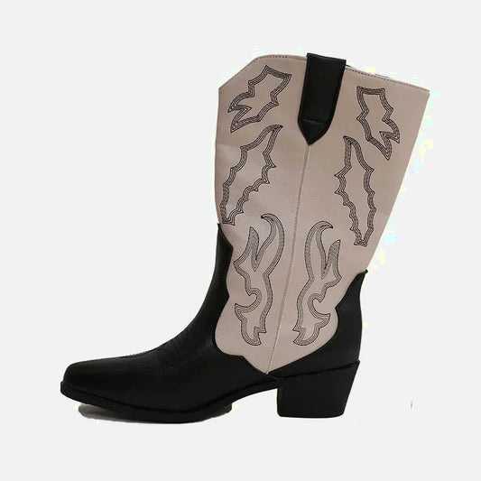 Santiags pour femme Yehaw Daniela en noir et blanc, chaussures élégantes avec détails en cuir, pointure 36.