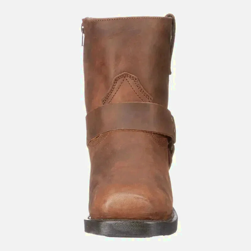 Chaussures santiags pour homme Yehaw Denver en marron, vue en gros plan, avec détails du cuir et de la semelle.