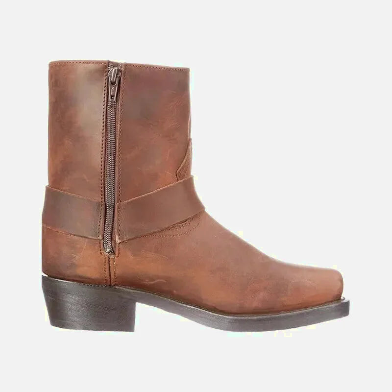 Chaussures santiags pour homme Yehaw Denver en cuir marron, vue de face avec détails des broderies et de la finition.