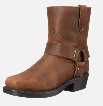 Chaussures santiags pour homme Yehaw Denver en marron, en cuir avec détails stylés et semelle robuste.