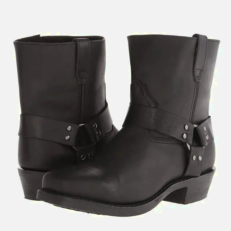 Chaussures santiags pour homme Yehaw Denver en cuir noir, avec détails classiques et semelle robuste.