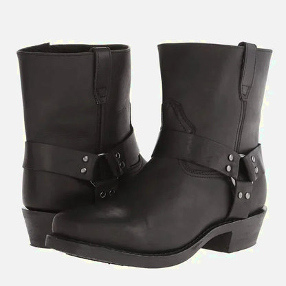 Chaussures santiags pour homme Yehaw Denver en cuir noir, avec détails classiques et semelle robuste.