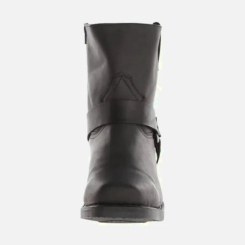 Chaussures santiags pour homme Yehaw Denver en cuir noir, style élégant et robuste, vue de face sur fond blanc.