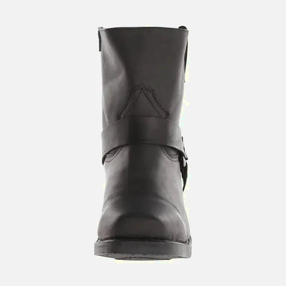 Chaussures santiags pour homme Yehaw Denver en cuir noir, style élégant et robuste, vue de face sur fond blanc.