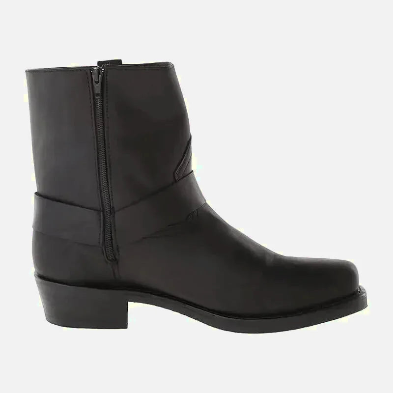 Chaussures santiag pour homme Yehaw Denver en noir, avec détails en cuir et semelle robuste, vue de profil.
