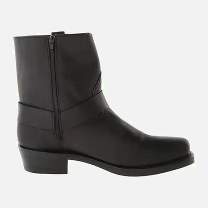 Chaussures santiag pour homme Yehaw Denver en noir, avec détails en cuir et semelle robuste, vue de profil.