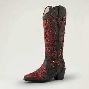 BERNARDA Santiag Pour Femme - Yehaw | Noir & Rouge