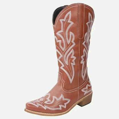 Chaussures Fanny Santiag pour femme Yehaw en marron, avec semelle en cuir et design élégant.