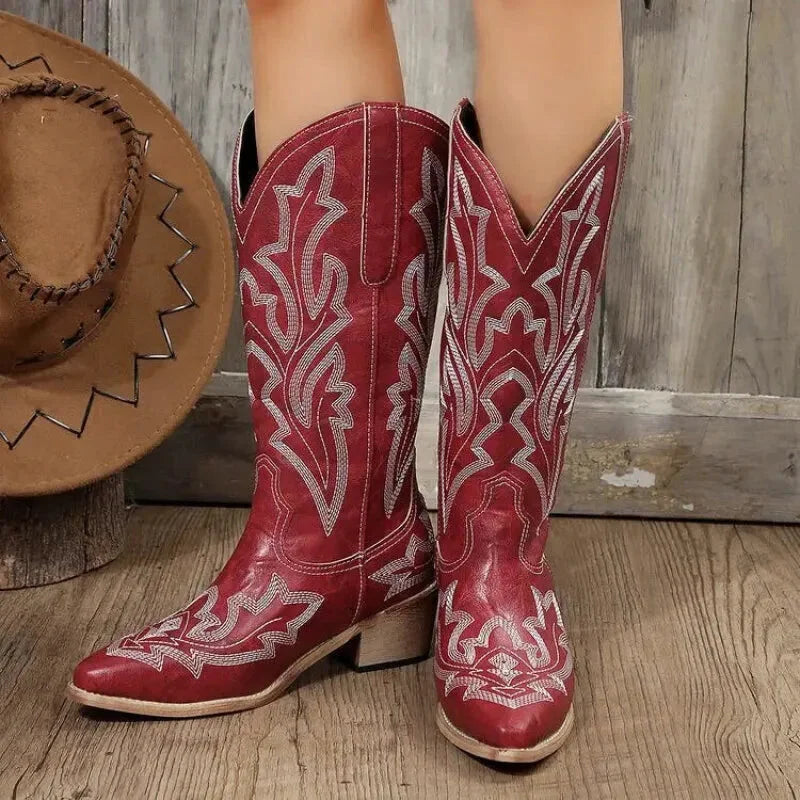 Chaussures Fanny Santiag pour femme Yehaw de couleur rouge, en cuir avec détails élégants, taille 36.