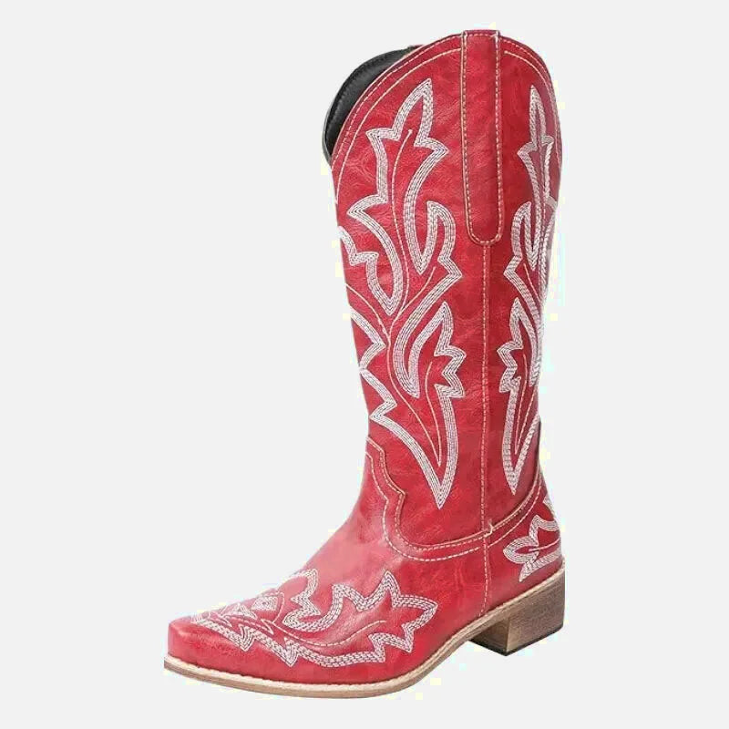 Chaussures santiags pour femme Yehaw Fanny de couleur rouge, style élégant avec détails en cuir.