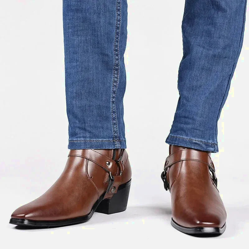 Chaussures santiag pour homme Yehaw George Santiag marron, en cuir, avec détails de broderie, taille 38,5.