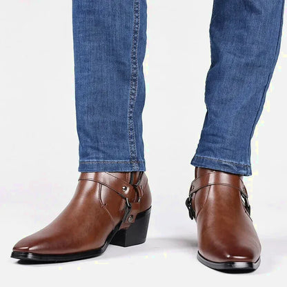 Chaussures santiag pour homme Yehaw George Santiag marron, en cuir, avec détails de broderie, taille 38,5.