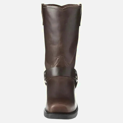Chaussures santiags pour homme Yehaw en cuir marron foncé, style élégant et robuste, visible en détail sur la paire.