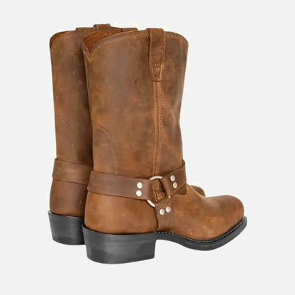 Chaussures santiag pour homme Yehaw Ghost Santiag marron avec détails en cuir et semelle résistante, vue de face.