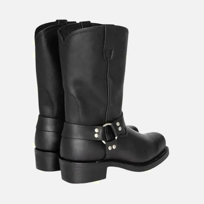 Chaussures Santiag pour homme Yehaw Ghost en noir, finition élégante avec détails sophistiqués, vue de face sur fond blanc.