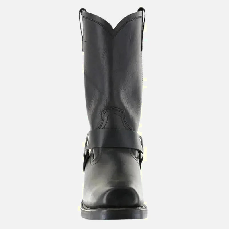 Chaussures Ghost Santiag pour homme Yehaw en noir, vue de face, avec détails du design en cuir élégant.