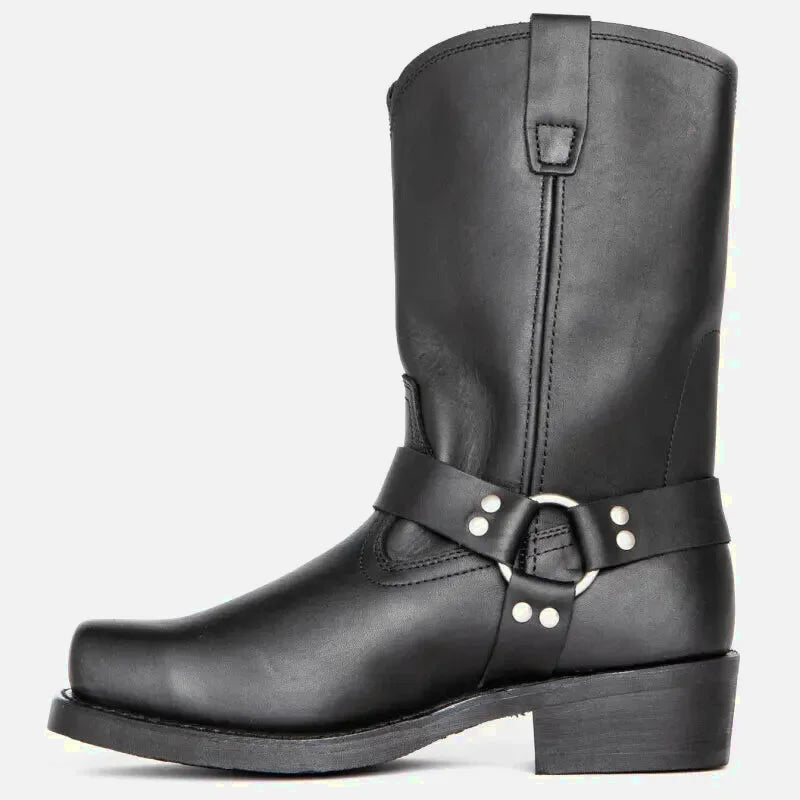 Chaussures Santiag pour homme Yehaw Ghost Noir, bottines en cuir avec détails élégants, taille 38, portées sur un fond neutre