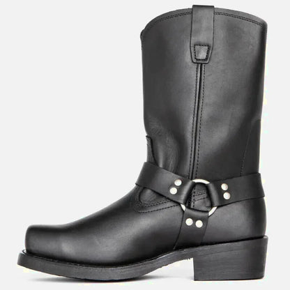 Chaussures Santiag pour homme Yehaw Ghost Noir, bottines en cuir avec détails élégants, taille 38, portées sur un fond neutre