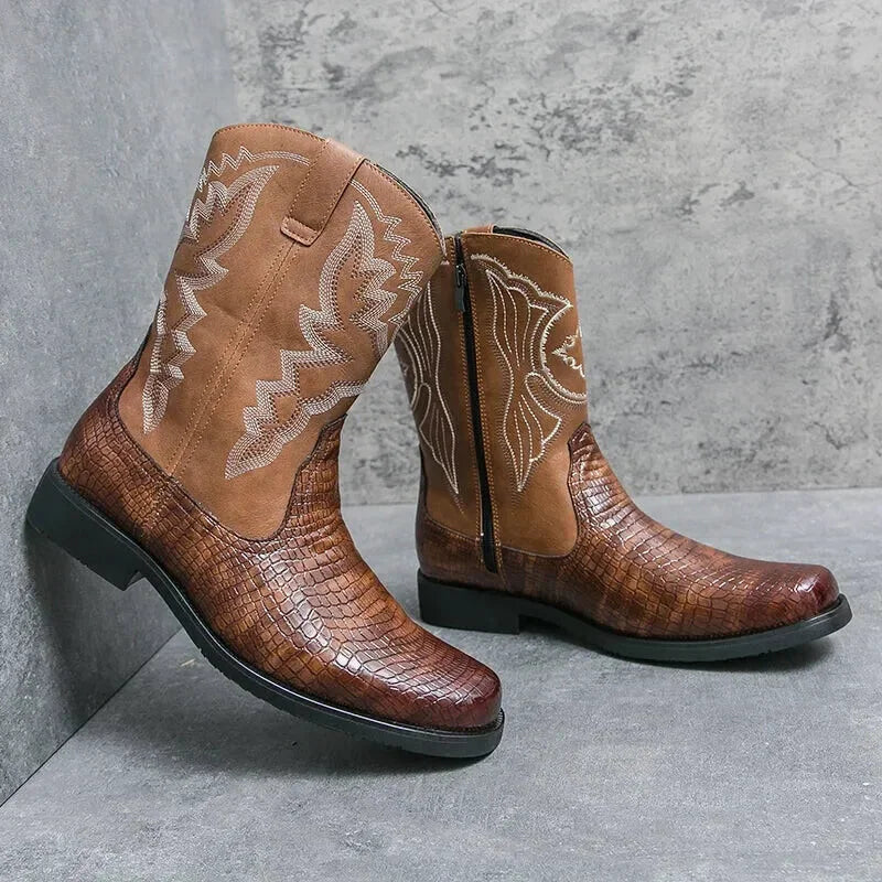 Santiags pour homme Yehaw Hector en marron, chaussures en cuir élégantes avec détails de style cowboy, taille 38.