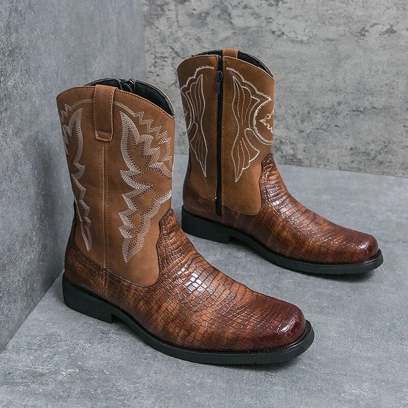 Santiags pour homme Yehaw Hector en cuir marron, chaussures élégantes avec détails en cuir bruni et semelle robuste.
