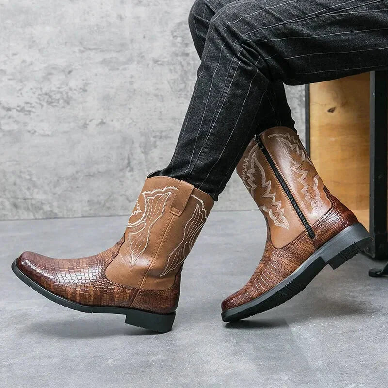 Santiags pour homme Yehaw Hector en marron, chaussures élégantes en cuir avec détails classiques.
